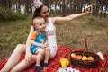 Family party picnic selfie birthday concept.