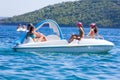 Family on the pedal boat