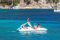 Family on the pedal boat