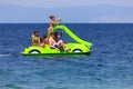 Family on the pedal boat