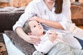 Family pediatrician doctor family doctors home visit to a sick child Royalty Free Stock Photo