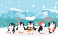 Family penguins with animal North pole vector