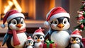 family of penguins celebrate christmas cartoon style ai generated