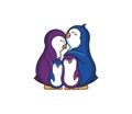 The Family Penguins are hugging. Cartoonish animals