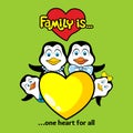 The family of penguins is united by one heart and love to each other. Royalty Free Stock Photo