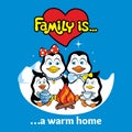 The family of penguins united by one heart and the warmth of the house Royalty Free Stock Photo