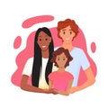 Family people with multi race parent hugging child daughter, multiracial relationship