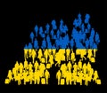 Family people Ukraine crowd in war migration crises refugees on border vector silhouette illustration.