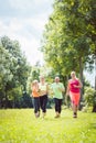 Family with personal Fitness Trainer jogging Royalty Free Stock Photo