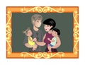 Family photo in wooden frame. Royalty Free Stock Photo