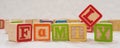 Family phrase written with kids cubes Royalty Free Stock Photo