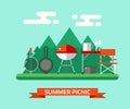 Family Picnic or Barbecue Concept Vector Landscape