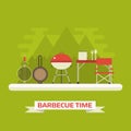 Family Picnic or Barbecue Concept Vector Landscape