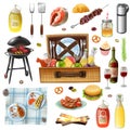 Family Picnic Barbecue Realistic Icons Set