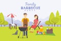 Family picnic. Bbq party. Food and barbeque, summer and grill.