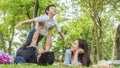 Family Picnic at gaden park Outdoors Togetherness Relaxation Con Royalty Free Stock Photo