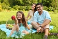 Family On Picnic. Happy Young Family Having Fun In Nature Royalty Free Stock Photo