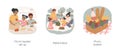 Family picnic isolated cartoon vector illustration set. Royalty Free Stock Photo