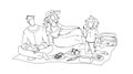 Family Picnic Man, Woman And Girl In Nature Vector