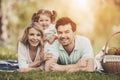 Family on Picnic in Park on Sunny Summer Day. Royalty Free Stock Photo