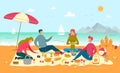 Family Picnic on Sea Shore Vector Illustration