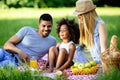 Family picnicking outdoors