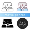 Family picture icon. Linear black and RGB color styles. Filmmaking style, cinema genre. Family friendly movies and TV