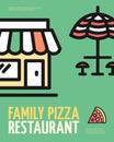 Family Pizza Restaurant Placard Poster Banner Card. Vector