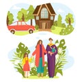 Family plans set, vector illustration. Flat mother father children together cartoon concept. House, car for happy parent Royalty Free Stock Photo