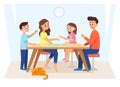 Family playing a board game. Cartoon colorful vector illustration