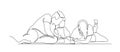 Family Playing Board Game At Home countinious line drawing. Happy young family of three plays a board game. vector illustration. Royalty Free Stock Photo