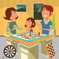 Family playing a board game vector illustration