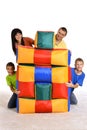 Family playing with cushions Royalty Free Stock Photo