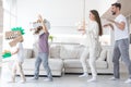 Family playing dinosaurs at home Royalty Free Stock Photo