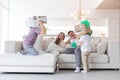 Family playing dinosaurs at home Royalty Free Stock Photo