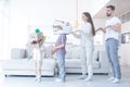 Family playing dinosaurs at home Royalty Free Stock Photo