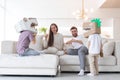 Family playing dinosaurs at home Royalty Free Stock Photo