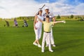 Family playing golf