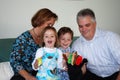Family playing with hand puppets Royalty Free Stock Photo
