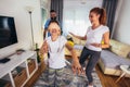 Family playing hide and seek at home, happy boy having fun with mom and dad Royalty Free Stock Photo