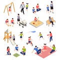 Family Playing Isometric Icons Set