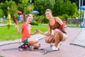 Family playing miniature golf Royalty Free Stock Photo