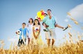 Family Playing Outdoors Children Field Concept Royalty Free Stock Photo