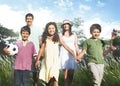 Family Playing Outdoors Children Field Concept