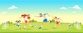 Family Playing Soccer In Park Together. Concept Parenthood child-rearing. Vector illustration.