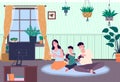 Family playing video game. Mom dad and son gaming with gamepad controller, holding joystick in hands Royalty Free Stock Photo