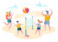 Family Playing Volleyball on Beach Vector Concept Royalty Free Stock Photo