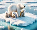 Family Polar Bears North Pole Stranded Global Warming Floating Ice island Melting Climate Change AI Generated