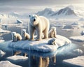 Family Polar Bears North Pole Stranded Global Warming Floating Ice island Melting Climate Change AI Generated