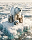 Family Polar Bears North Pole Stranded Global Warming Floating Ice island Melting Climate Change AI Generated